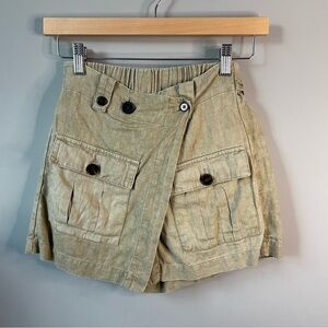 Zara Khaki Linen Utility Skort With Cargo Pockets & Waist Tie (XS)